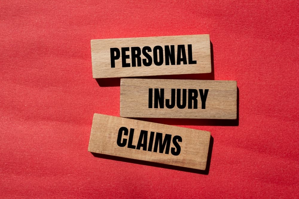 Wooden blocks on a red background spelling out "PERSONAL INJURY CLAIMS."