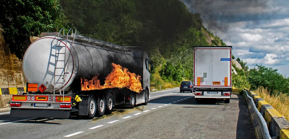 A fuel truck erupted in flames as the fuel tank ignited.